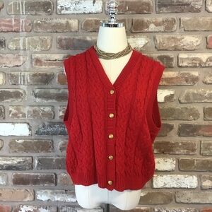 LAURA GAYLE Women's Vintage Red V-Neck Cable Knit Sweater Vest L